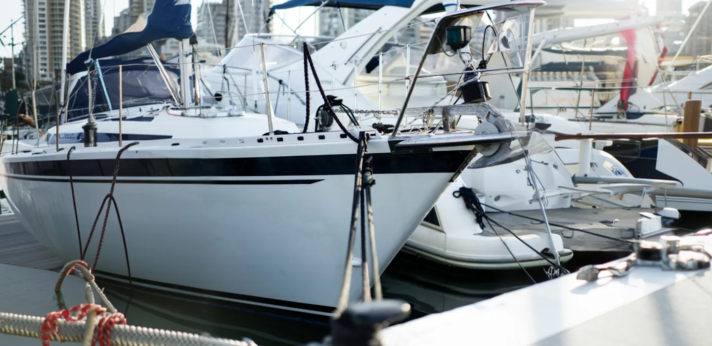 Marine survey vessels moored at a marina